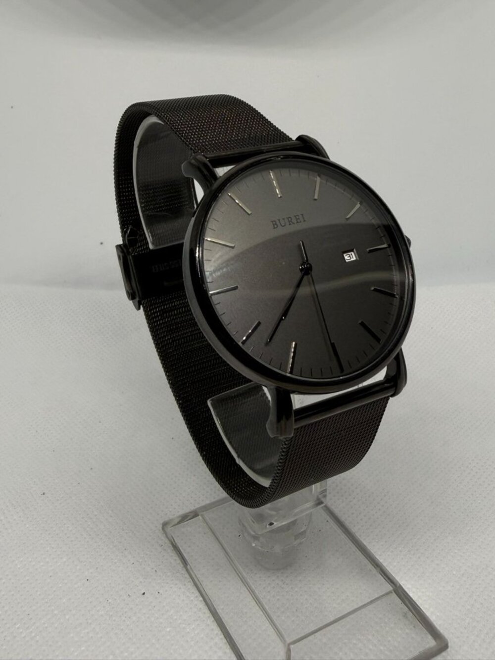 BUREI Men’s Minimalist Black Watch Gray Dial Stainless Steel Mesh Band Quartz - Picture 7 of 10